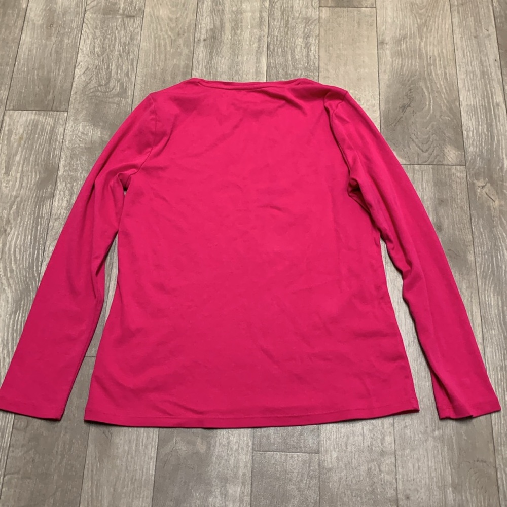 Womens Talbots Crewneck Cotton Barbie Pink Long Sleeve Shirt‎ - Picture 2 of 6
